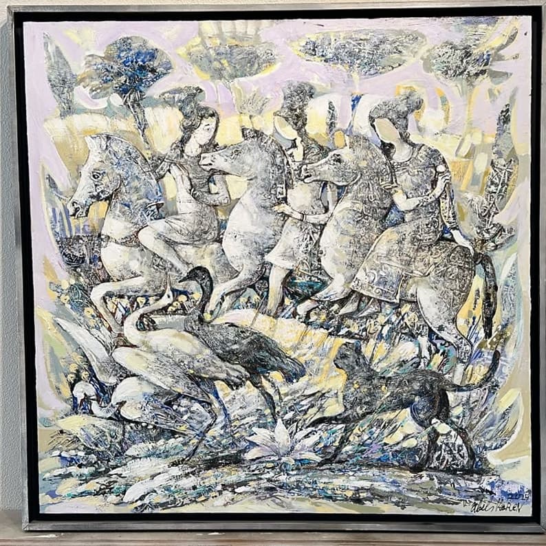 Կռունկներ — Oil on canvas, 90 × 90 cm (2024). Abel Karen Kazinyan.