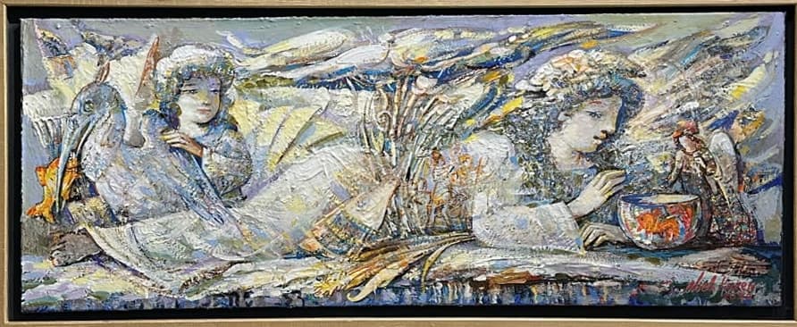 Ոսկե ձուկը — Oil on canvas, 45 × 110 cm (2024). Abel Karen Kazinyan.