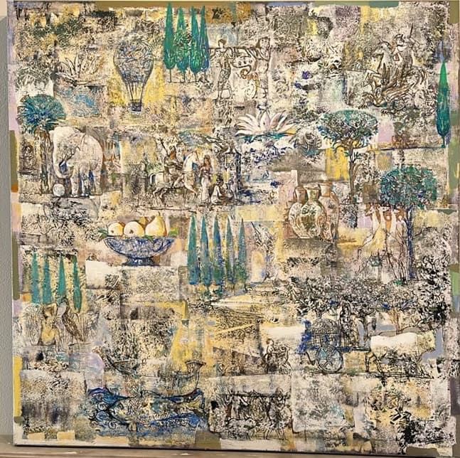 Փոքրիկ պատմություններ — Oil on canvas, 120 × 120 cm (2024). Abel Karen Kazinyan.