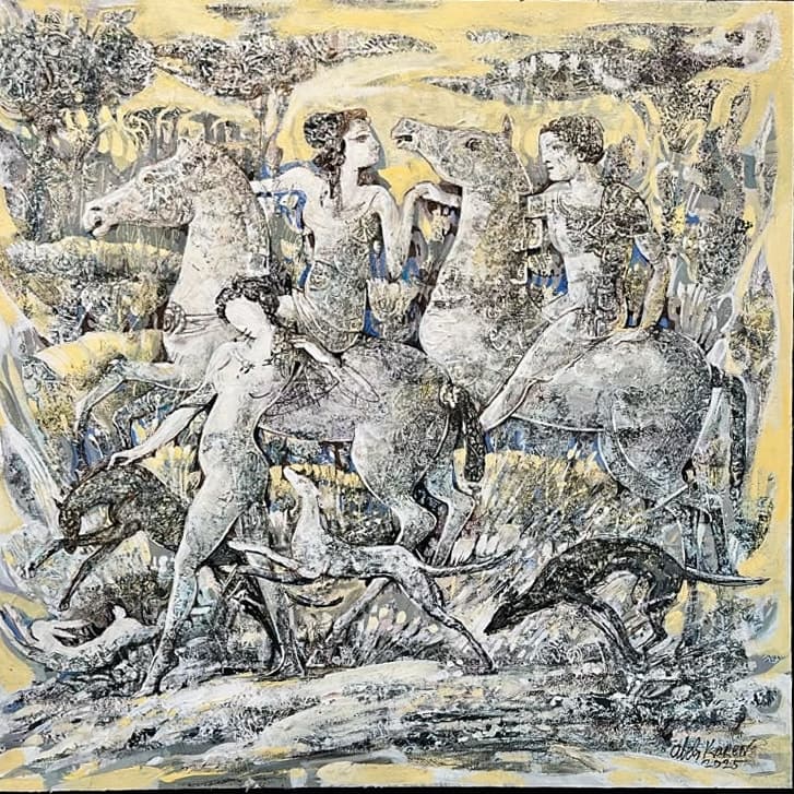 Զբոսանք — Oil on canvas, 90 × 90 cm (2025). Abel Karen Kazinyan.