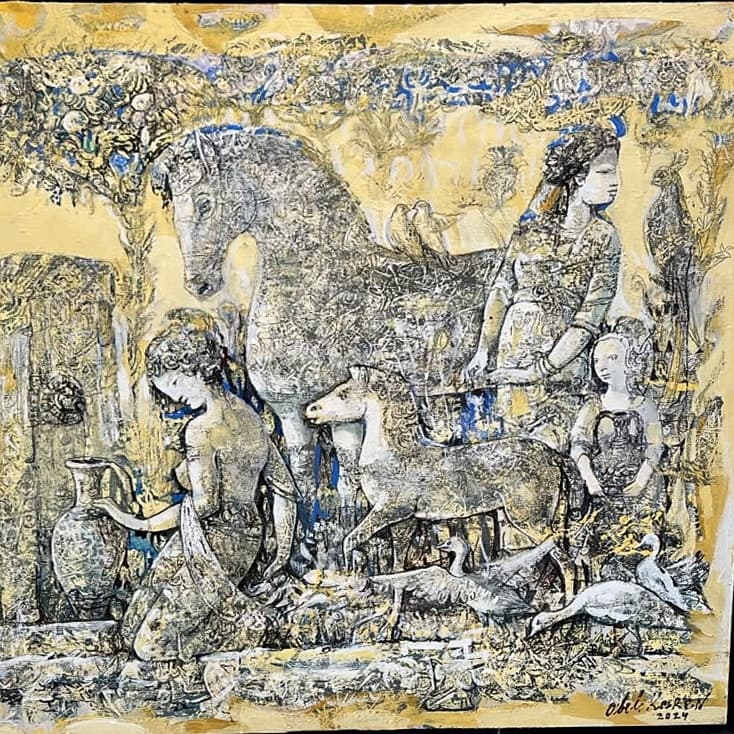 Աղբյուրը — Oil on canvas, 90 × 90 cm (2024). Abel Karen Kazinyan.